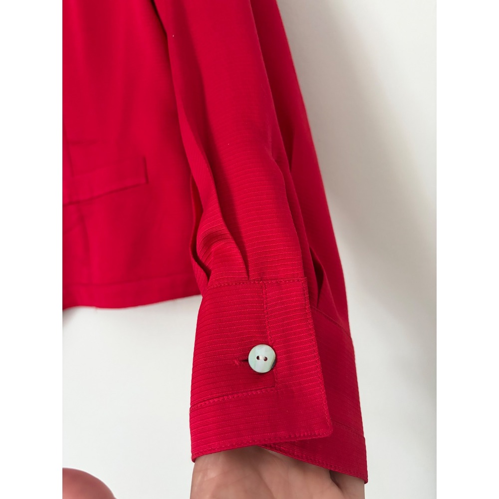 Vintage Alexandria Red Silk Blouse Button Front Ribbed Texture Top Size 10 - Picture 6 of 9